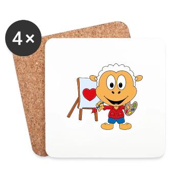 SCHAF - KÜNSTLER - KUNST - LIEBE - TIER - Untersetzer (4er-Set) - Weiß - Vorne