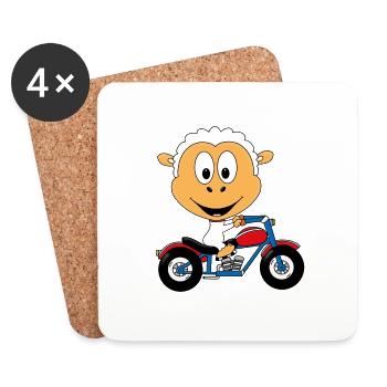 SCHAF - MOTORRAD - BIKER - MOTORSPORT - TIER - Untersetzer (4er-Set) - Weiß - Vorne