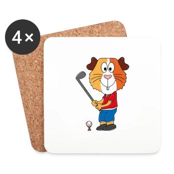 MEERSCHWEINCHEN - GOLFER - GOLF - GOLFSPIELER - Untersetzer (4er-Set) - Weiß - Vorne