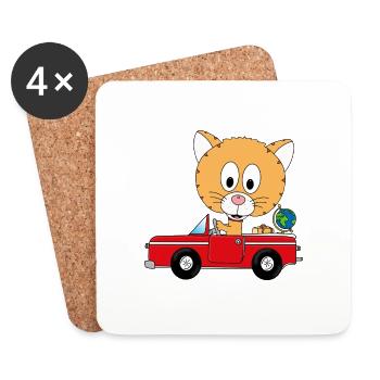 KATZE - AUTO - REISE - URLAUB - FERIEN - TIER - Untersetzer (4er-Set) - Weiß - Vorne