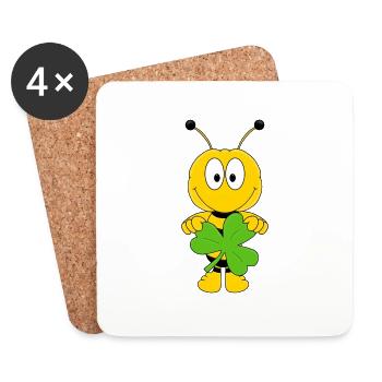 BIENE - KLEE - KLEEBLATT - TIER - KIND - BABY - Untersetzer (4er-Set) - Weiß - Vorne