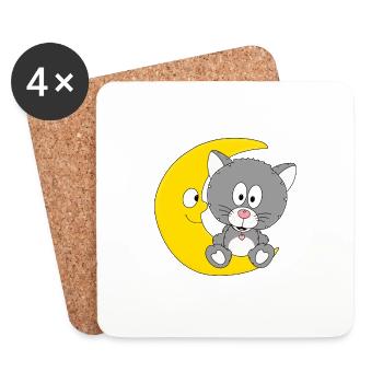 MOND - KATZE - TIER - KIND - BABY - Untersetzer (4er-Set) - Weiß - Vorne