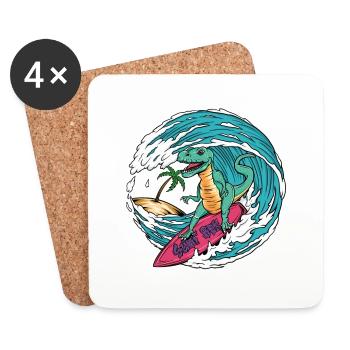 Surfender T-Rex - Untersetzer (4er-Set) - Weiß - Vorne