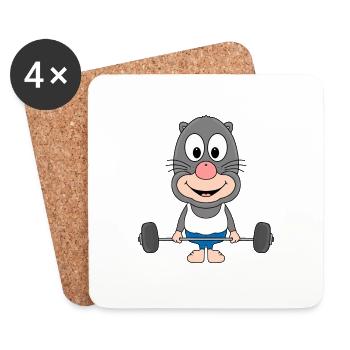 MAULWURF - GEWICHTHEBER - FITNESS - SPORT - TIER - Untersetzer (4er-Set) - Weiß - Vorne