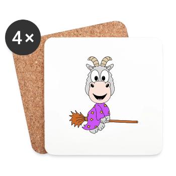 ZIEGE - HEXE - HEXENBESEN - TIER - KIND - BABY - Untersetzer (4er-Set) - Weiß - Vorne