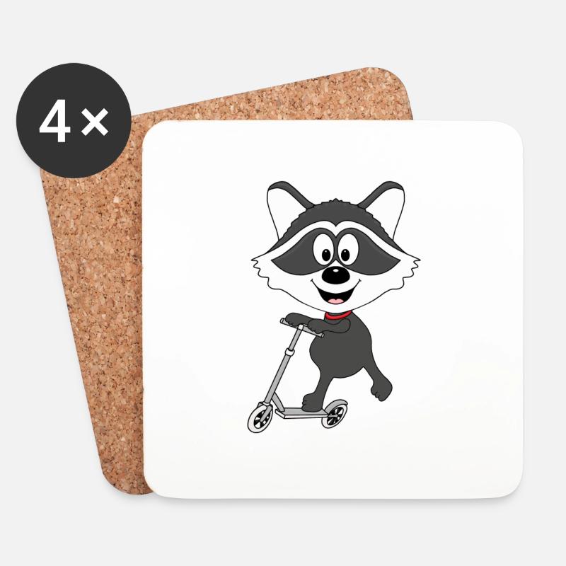 WASCHBÄR - ROLLER - TIER - KIND - BABY - SPORT - Untersetzer (4er-Set) - Weiß