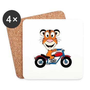 TIGER - MOTORRAD - BIKER - MOTORRADFAHRER - TIER - Untersetzer (4er-Set) - Weiß - Vorne
