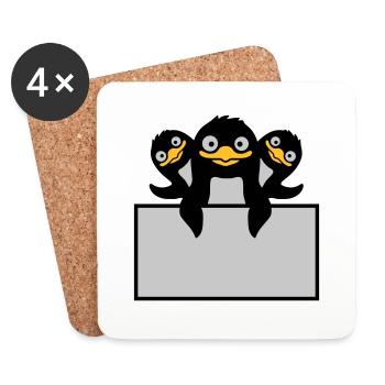 3 pingouins derrière le bouclier - Dessous de verre (lot de 4) - blanc - Devant