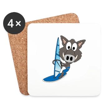 WINDSURFER - WILDSCHWEIN - WASSERSPORT - TIERISCH - Untersetzer (4er-Set) - Weiß - Vorne