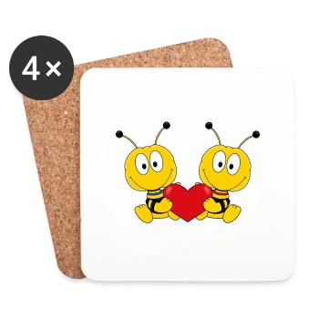 BIENEN - BINE - HERZ - LIEBE - VERLIEBT - TIERISCH - Untersetzer (4er-Set) - Weiß - Vorne