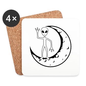Stehendes Mond Alien winkt - Untersetzer (4er-Set) - Weiß - Vorne