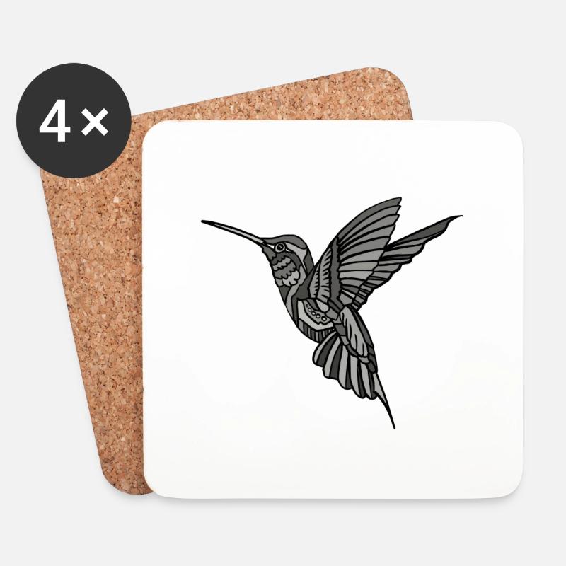 Graustufen Hummingbird Grafik Vogel - Untersetzer (4er-Set) - Weiß