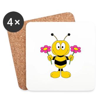 BIENE - BLUMEN - BIENCHEN MIT BLÜMCHEN - Untersetzer (4er-Set) - Weiß - Vorne