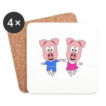 TANZSCHWEINE - SCHWEINE - TÄNZER - TANZEN - Untersetzer (4er-Set) - Weiß - Vorne