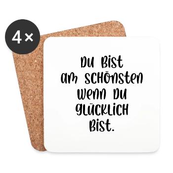 Du bist am schönsten wenn du glücklich bist - Untersetzer (4er-Set) - Weiß - Vorne