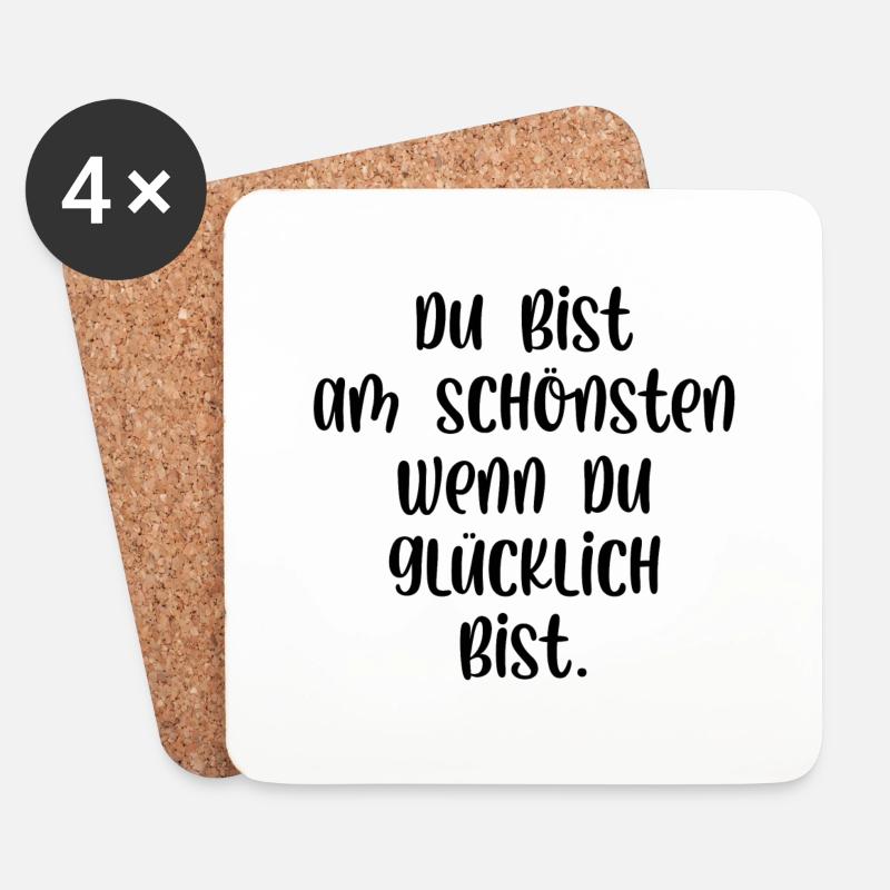 Du bist am schönsten wenn du glücklich bist - Untersetzer (4er-Set) - Weiß