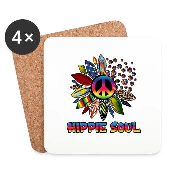 Hippie Soul Sunflower Peace sign - Coasters (set of 4) - white - Front