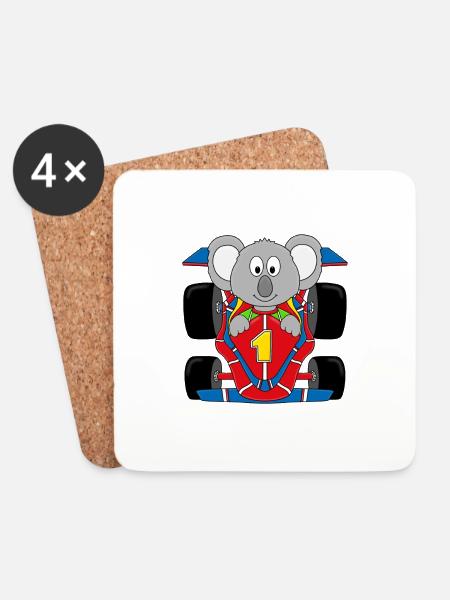 KOALA - RENNAUTO - RENNFAHRER - AUTORENNEN - Untersetzer (4er-Set) - Weiß