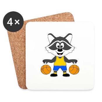 WASCHBÄR - BASKETBALL - SPORT - TIERISCH - Untersetzer (4er-Set) - Weiß - Vorne