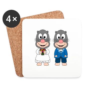 MAULWÜRFE - HOCHZEIT - BRAUT - BRÄUTIGAM - LIEBE - Untersetzer (4er-Set) - Weiß - Vorne