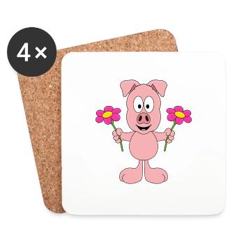 SCHWEIN - BLUMEN - TIER - TIERISCH - LIEBE - LOVE - Untersetzer (4er-Set) - Weiß - Vorne