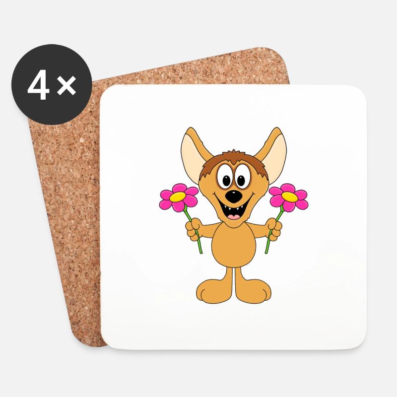 BLUMEN - HYÄNE - TIER - TIERISCH - LIEBE - Untersetzer (4er-Set) - Weiß