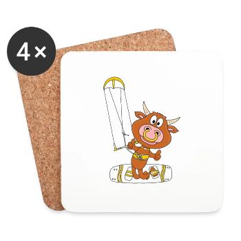 BULLE - KUH - RIND - KITER - KITESURFER - KITE - Untersetzer (4er-Set) - Weiß - Vorne
