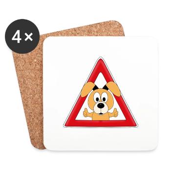 ACHTUNG - HUND - TIER - TIERISCH - HUNDE - Untersetzer (4er-Set) - Weiß - Vorne