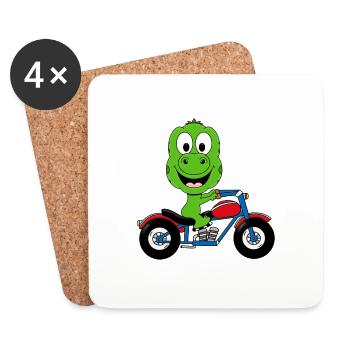 DINOSAURIER - MOTORRAD - BIKER - MOTORSPORT - Untersetzer (4er-Set) - Weiß - Vorne