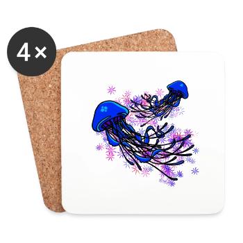 Beautiful jellyfish design in blue and stars - Coasters (set of 4) - white - Front