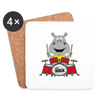 NILPFERD - SCHLAGZEUG - ROCK - BAND - TIER - Untersetzer (4er-Set) - Weiß - Vorne
