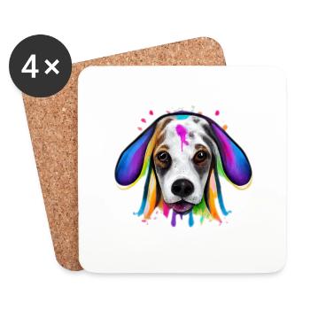 Basset-Hound in Farbe - Untersetzer (4er-Set) - Weiß - Vorne
