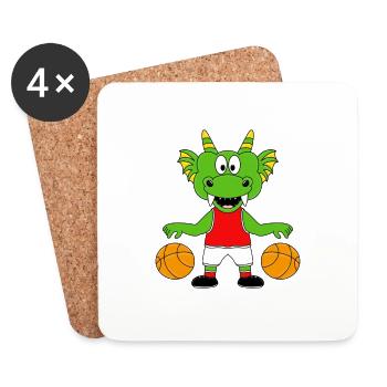 DRACHE - BASKETBALL - SPORT - KINDER - BABY - Untersetzer (4er-Set) - Weiß - Vorne