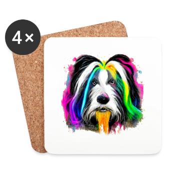 Bearded Collie Design in Color - Coasters (set of 4) - white - Front
