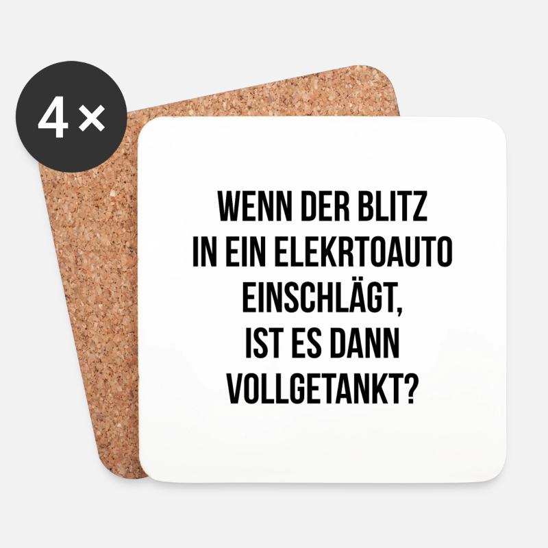Wenn der Blitz in ein E Auto einschlägt getankt - Untersetzer (4er-Set) - Weiß