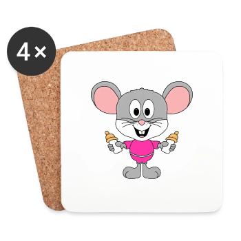 MAUS - BABY - FLÄSCHCHEN - GEBURT - KIND - TIER - Untersetzer (4er-Set) - Weiß - Vorne