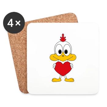 HUHN - HERZ - LIEBE - LOVE - TIERISCH - TIER - Untersetzer (4er-Set) - Weiß - Vorne