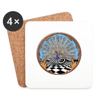 Peacock against an abstract background with infinity - Coasters (set of 4) - white - Front