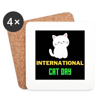 Journée internationale du chat 2022 - Dessous de verre (lot de 4) - blanc - Devant