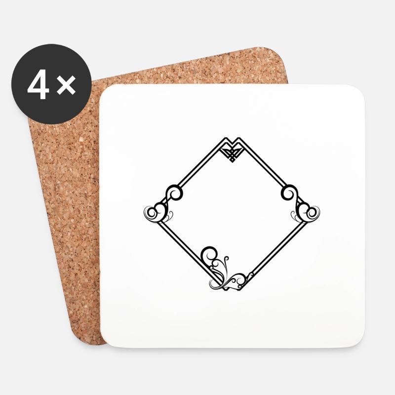 Schwarzer Quadratischer Rahmen Ornamente - Untersetzer (4er-Set) - Weiß