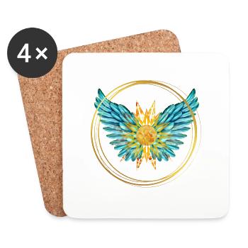 Sign of Light, Wings, Sun, SSL, Gold Rings - Coasters (set of 4) - white - Front