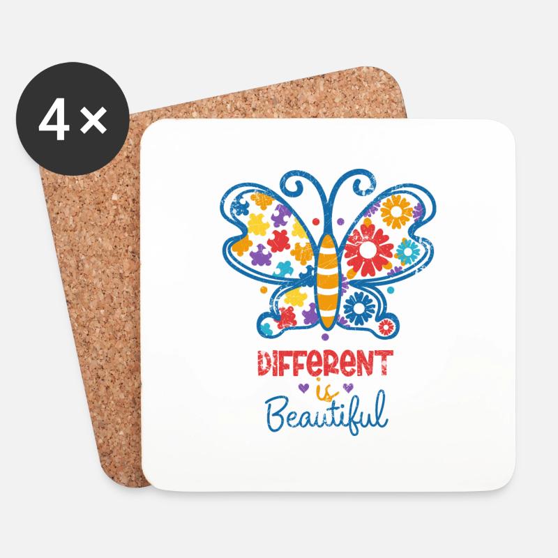 AUTISMUS ANDERS IST SCHÖN SCHMETTERLING ADS SPRUCH - Untersetzer (4er-Set) - Weiß