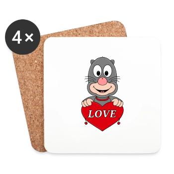 MAULWURF - HERZ - LIEBE - LOVE - TIER - VERLIEBT - Untersetzer (4er-Set) - Weiß - Vorne