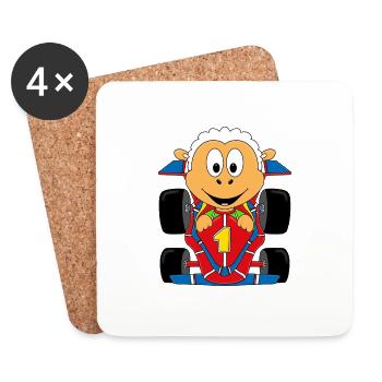 SCHAF - AUTO - RENNFAHRER - MOTORSPORT - TIER - Untersetzer (4er-Set) - Weiß - Vorne
