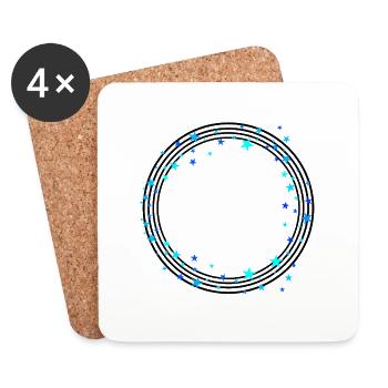 Lignes circulaires noires avec des étoiles - Dessous de verre (lot de 4) - blanc - Devant