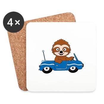 FAULTIER - AUTO - TIER - TIERISCH - KIND - BABY - Untersetzer (4er-Set) - Weiß - Vorne