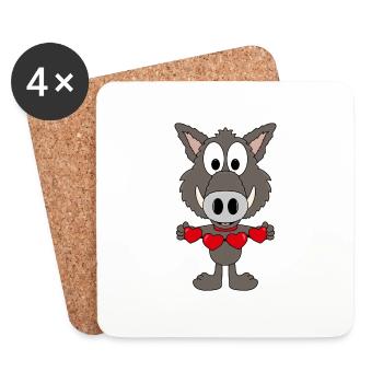 WILDSCHWEIN - HERZEN - LIEBE - LOVE - TIER - Untersetzer (4er-Set) - Weiß - Vorne