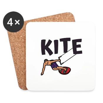 Kitesurf | logo et dessin Kite pour sportifs - Dessous de verre (lot de 4) - blanc - Devant