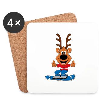 REH - RENTIER - SNOWBOARD - SPORT - TIER - Untersetzer (4er-Set) - Weiß - Vorne