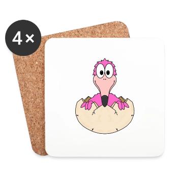 FLAMINGO - BABY - KIND - GEBURT - EI - TIER - Untersetzer (4er-Set) - Weiß - Vorne